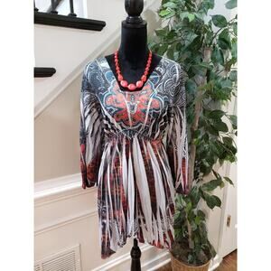 Style & Co Top Blouse Women's XL Multicolor Geo Print Casual Long Sleeve V-Neck